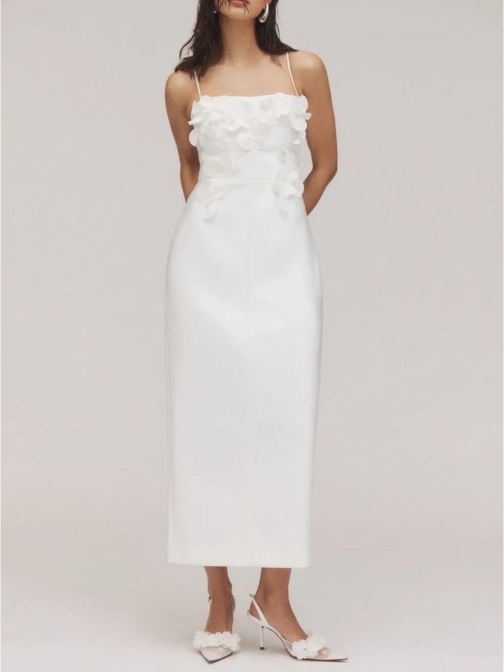 NWT Acler White Midi Dress with Floral Appliqués L